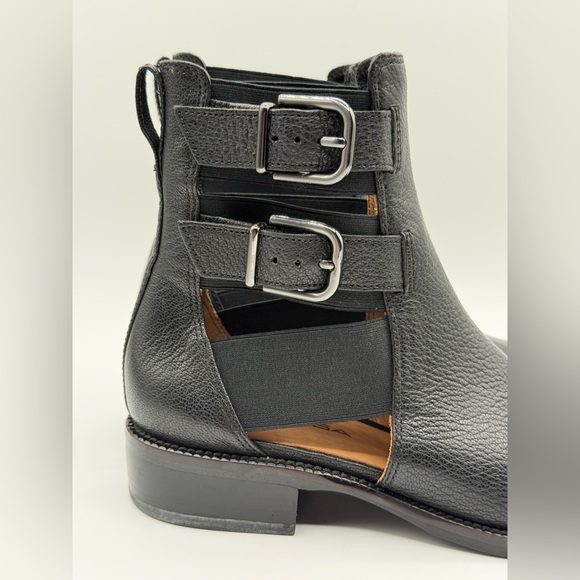 Via Spiga Birna Cutout Double Buckle Black Leather Boots Size 5.5M - Picture 4 of 16